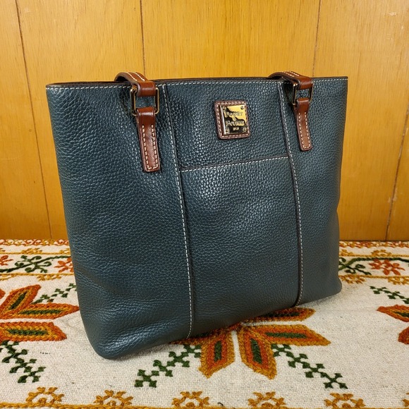 Dooney‎ & Bourke Lexington Tote Hunter Green Pebble Leather Brown Straps - Picture 1 of 16